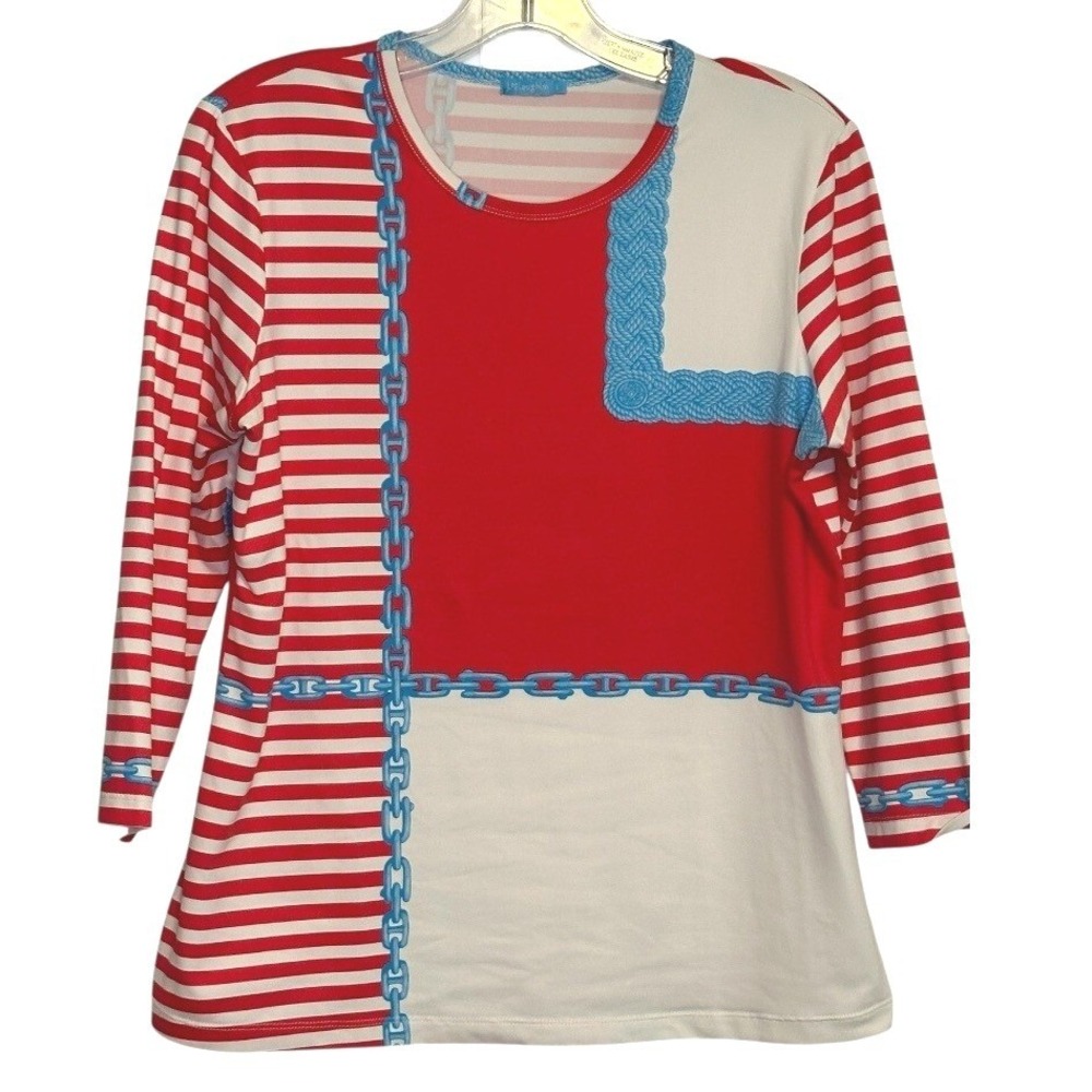 J McLaughlin Catalina Cloth Top Women Red White Blue Nautical Stripe Sailor L